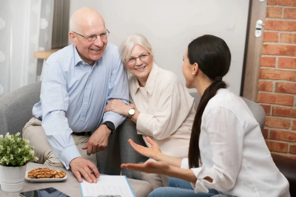 Senior couple discussing emergency plans