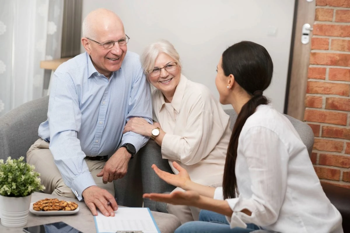 Senior couple discussing emergency plans